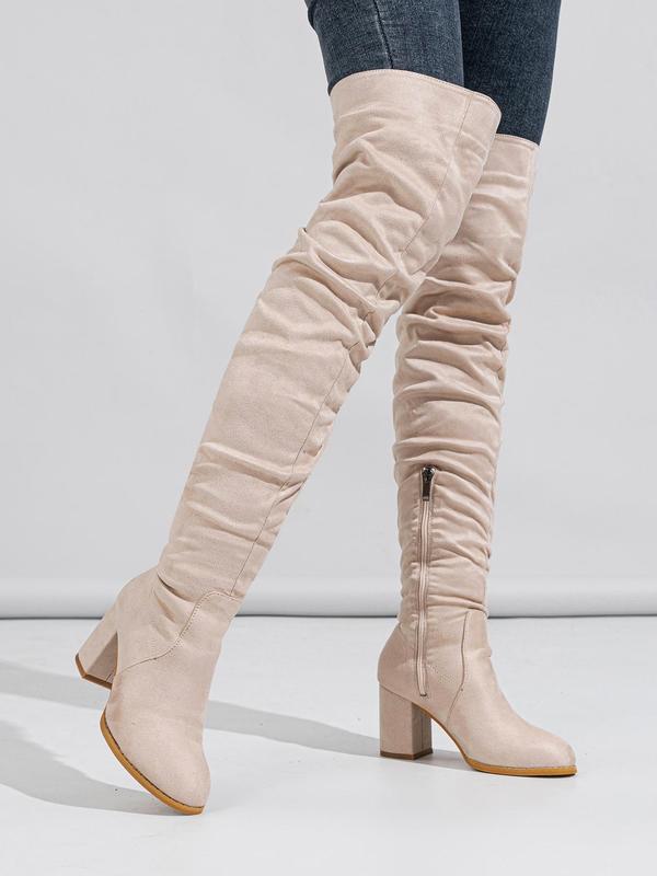 Women's Solid Color Side Zip Over The Knee Boots, Fashionable Pointed Toe Slouchy Boots for Daily Wear, Female All-match Trendy Shoes for Fall & Winter