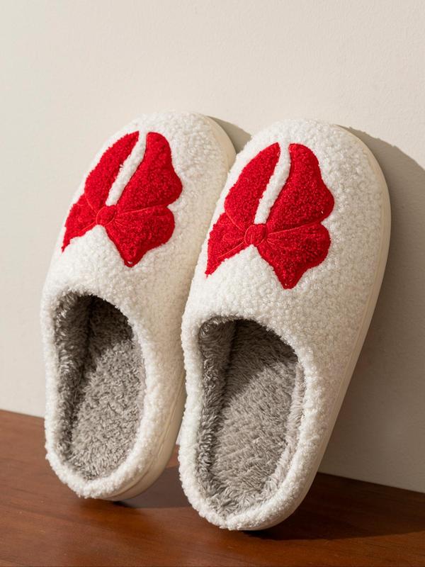 Women's Cute Bowknot Embroidering Design Slippers, Casual Soft Comfortable Home Slippers, Warm Slippers for Indoor & Outdoor Use for Fall & Winter