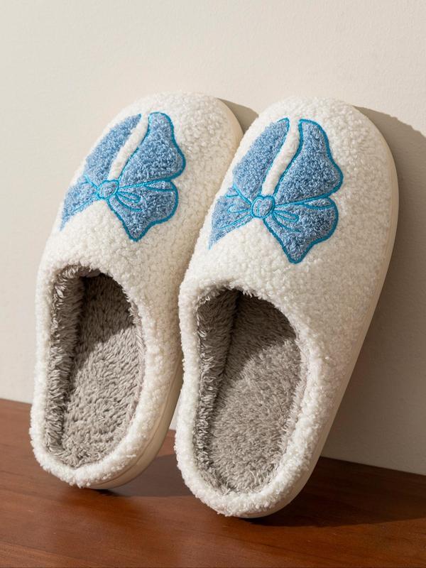 Women's Cute Bowknot Embroidering Design Slippers, Casual Soft Comfortable Home Slippers, Warm Slippers for Indoor & Outdoor Use for Fall & Winter