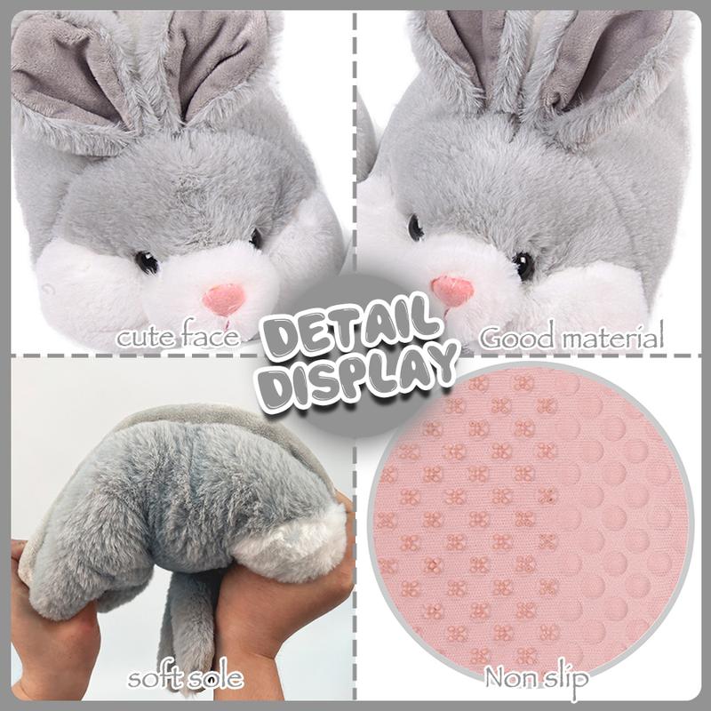 Cute Classic Bunny Slippers for Women Funny Animal Novelty Slippers for Adults Plush Rabbit Bedroom Slippers Grey