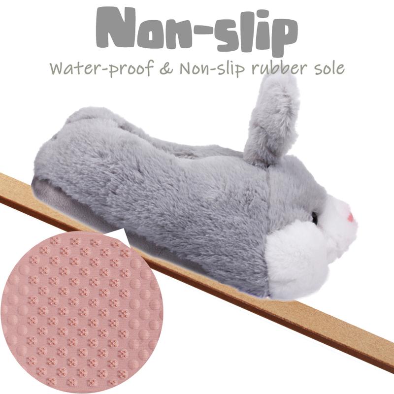 Cute Classic Bunny Slippers for Women Funny Animal Novelty Slippers for Adults Plush Rabbit Bedroom Slippers Grey