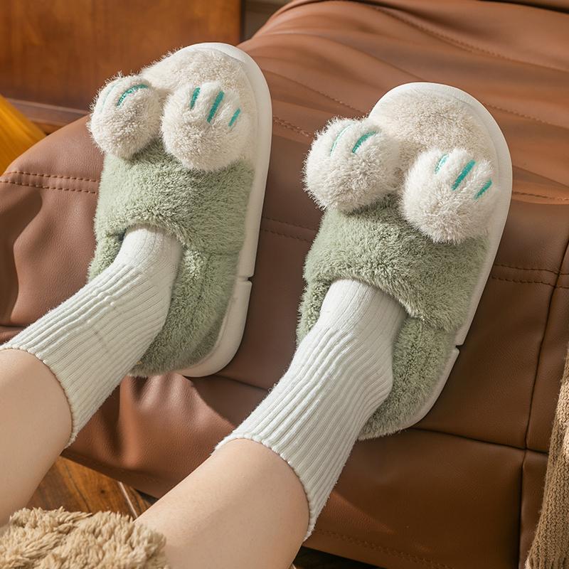 （Black Friday）Cute Cotton Slippers, Fluffy Cat Paw Cotton Slippers.