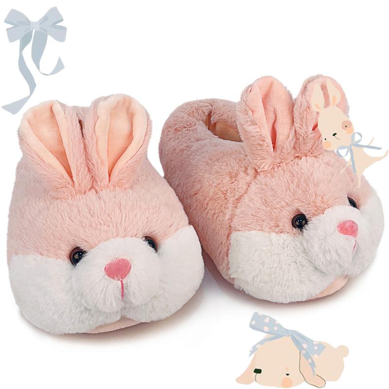 Cute Classic Bunny Slippers for Women Funny Animal Novelty Slippers for Adults Plush Rabbit Bedroom Slippers Grey