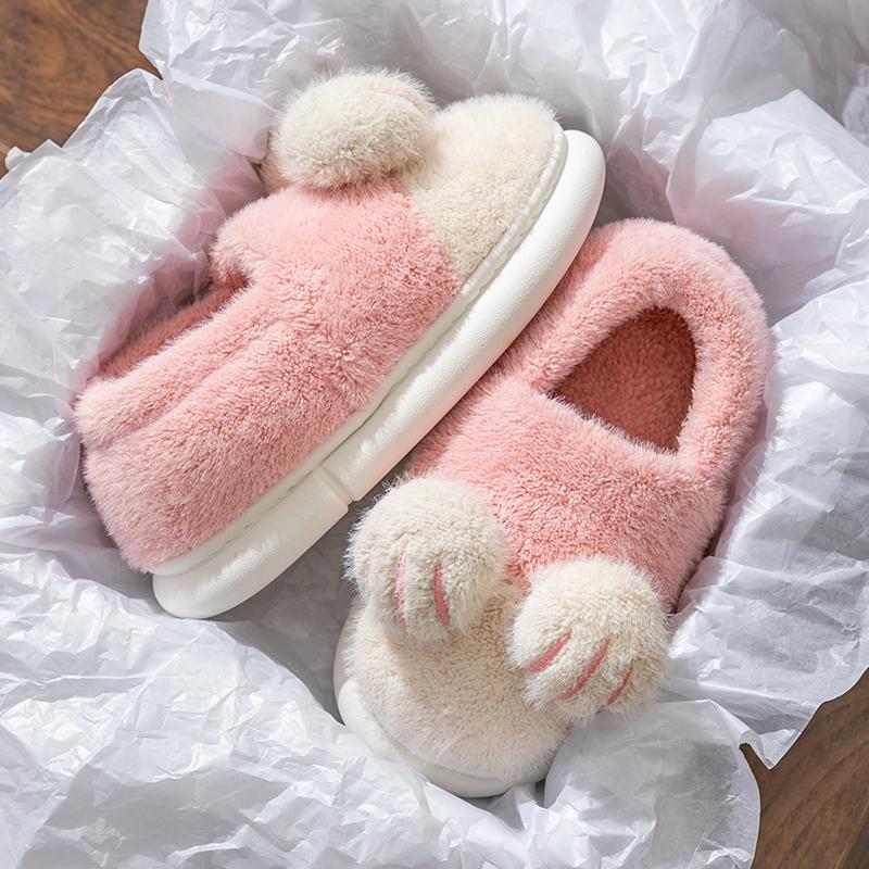 （Black Friday）Cute Cotton Slippers, Fluffy Cat Paw Cotton Slippers.