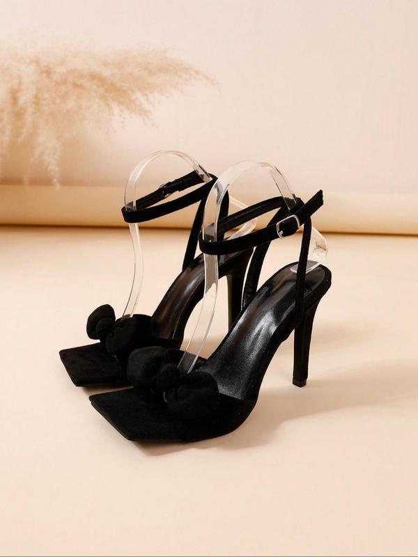 Women's Fashionable Bow Decorated Stiletto Heels, 2024 New Style Elegant Square Toe High Heel Sandals for Party, Daily Clothing Decor for Women & Girls