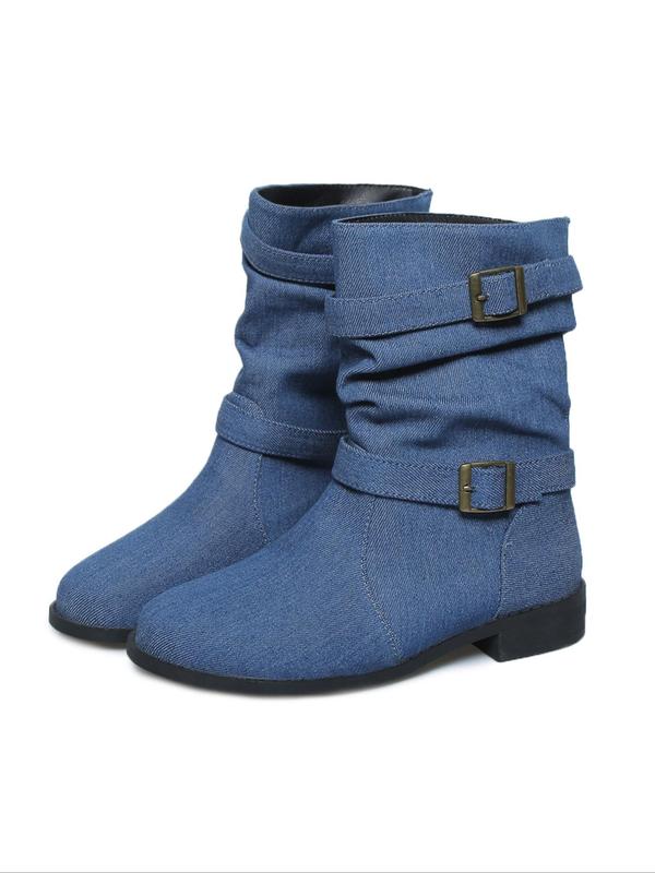 Women's Fashionable Denim Design Boots, Casual Comfortable Round Toe Boots for Fall & Winter, Female All-match Trendy Shoes for Daily Wear