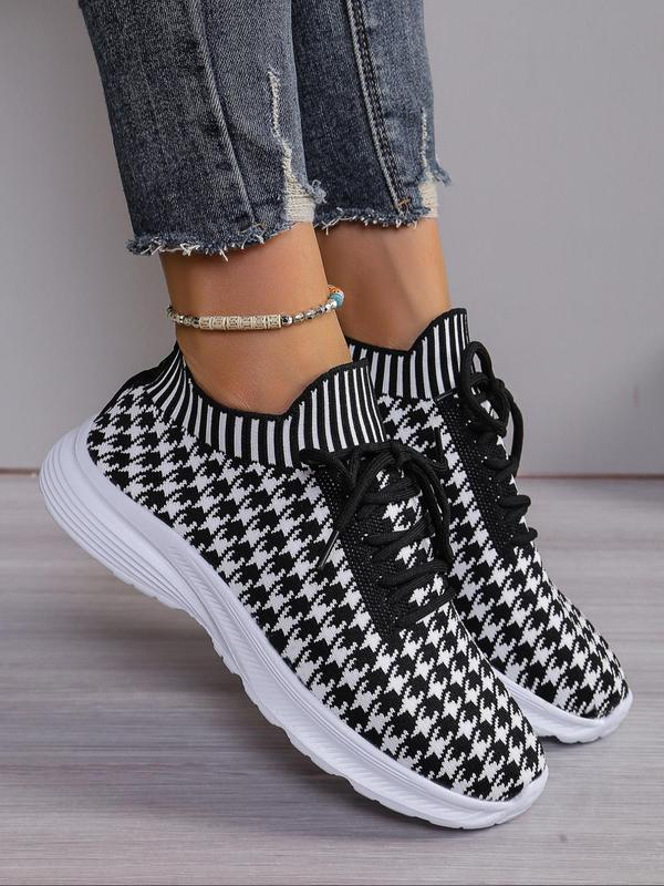 Sporty Houndstooth Graphic Lace Up Sneakers Women, Trendy Designer Sneakers, Soft Lightweight Sports Shoes, Chic All-match Casual Trainer, Girl Daily Footwear, Fall Outfits, Fall Freshness, Sneakers Women 2024