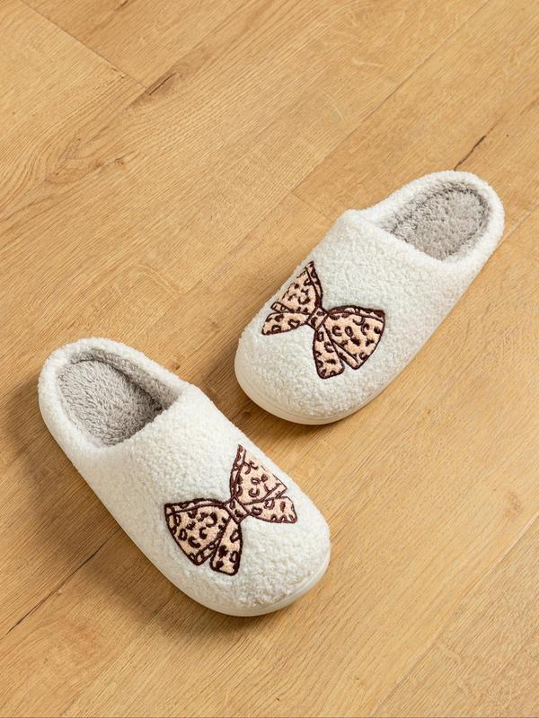 Women's Cute Bowknot Embroidering Design Slippers, Casual Soft Comfortable Home Slippers, Warm Slippers for Indoor & Outdoor Use for Fall & Winter