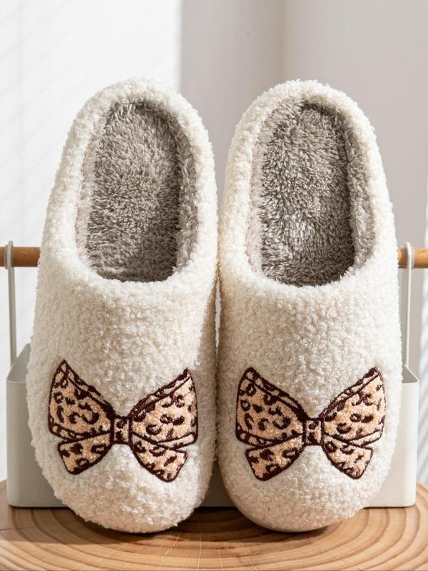 Women's Cute Bowknot Embroidering Design Slippers, Casual Soft Comfortable Home Slippers, Warm Slippers for Indoor & Outdoor Use for Fall & Winter