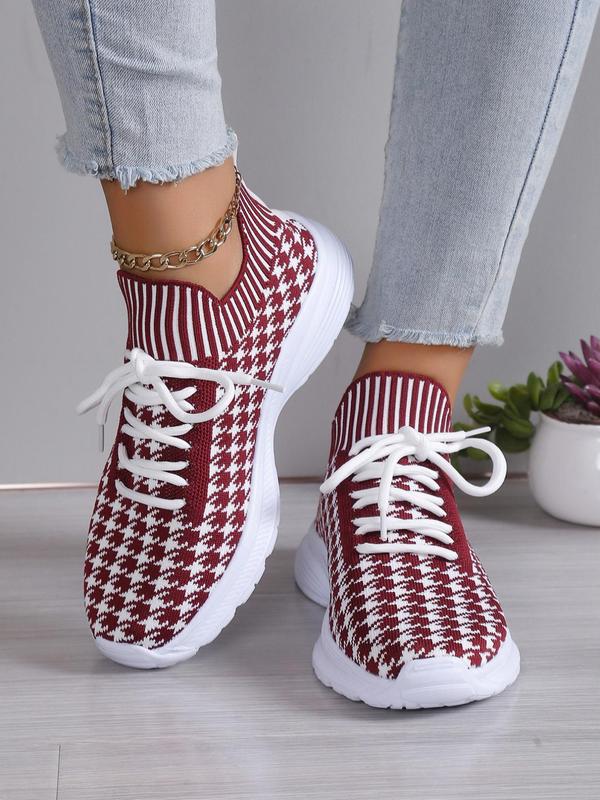 Sporty Houndstooth Graphic Lace Up Sneakers Women, Trendy Designer Sneakers, Soft Lightweight Sports Shoes, Chic All-match Casual Trainer, Girl Daily Footwear, Fall Outfits, Fall Freshness, Sneakers Women 2024