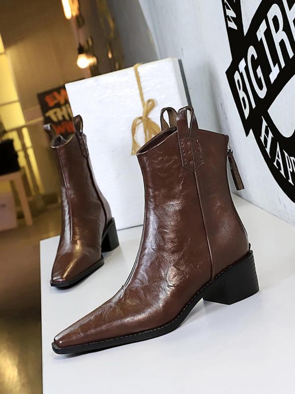 Women's Fashionable Solid Color Ankle Boots, Vintage Pointed Toe Boots for Daily Wear, Casual Comfortable Shoes for Daily Wear