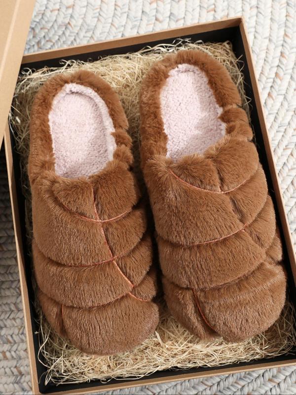 Women's Solid Color Concha Shaped Plush Slippers, Casual Soft Comfortable Home Slippers, Warm House Slippers for Indoor & Outdoor Use for Fall & Winter