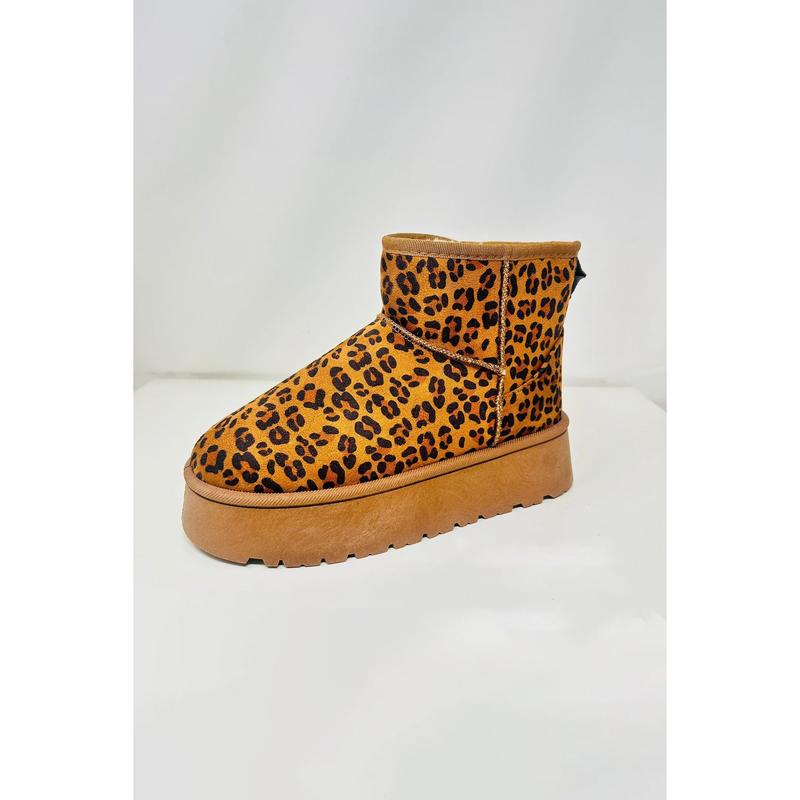 WILD DIVA Thermal Furry Leopard Platform Booties