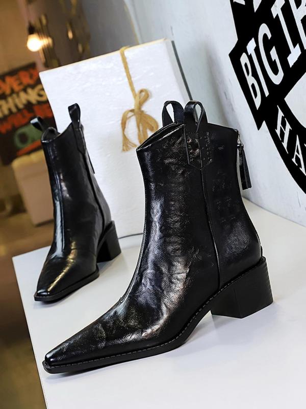 Women's Fashionable Solid Color Ankle Boots, Vintage Pointed Toe Boots for Daily Wear, Casual Comfortable Shoes for Daily Wear