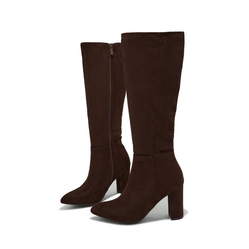 Fine Time Block Heel Knee High Boots - Brown Suede