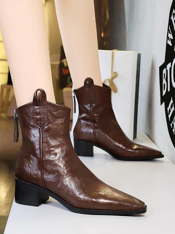 Women's Fashionable Solid Color Ankle Boots, Vintage Pointed Toe Boots for Daily Wear, Casual Comfortable Shoes for Daily Wear