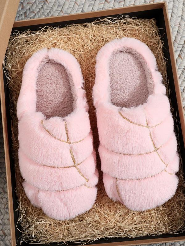 Women's Solid Color Concha Shaped Plush Slippers, Casual Soft Comfortable Home Slippers, Warm House Slippers for Indoor & Outdoor Use for Fall & Winter