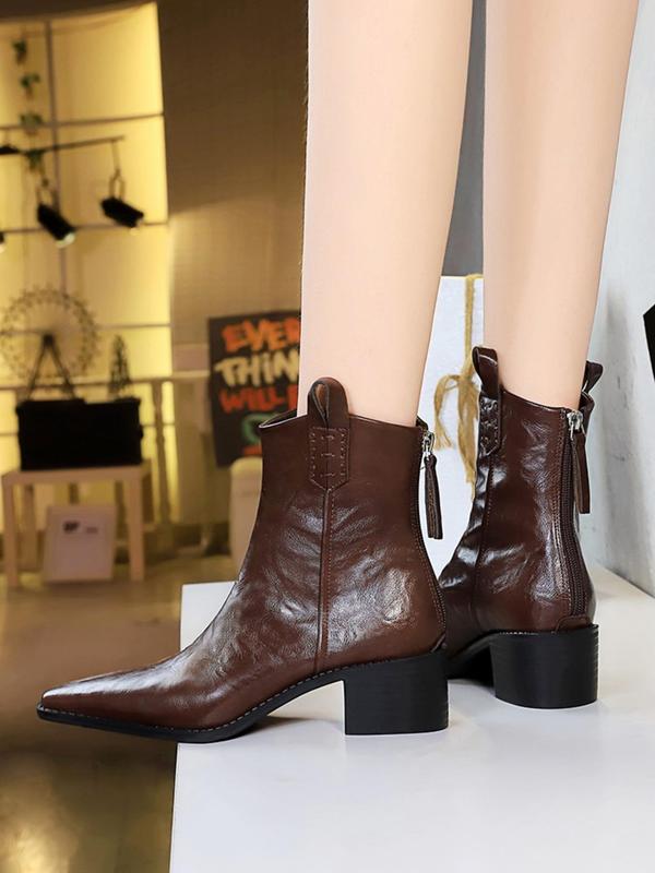 Women's Fashionable Solid Color Ankle Boots, Vintage Pointed Toe Boots for Daily Wear, Casual Comfortable Shoes for Daily Wear