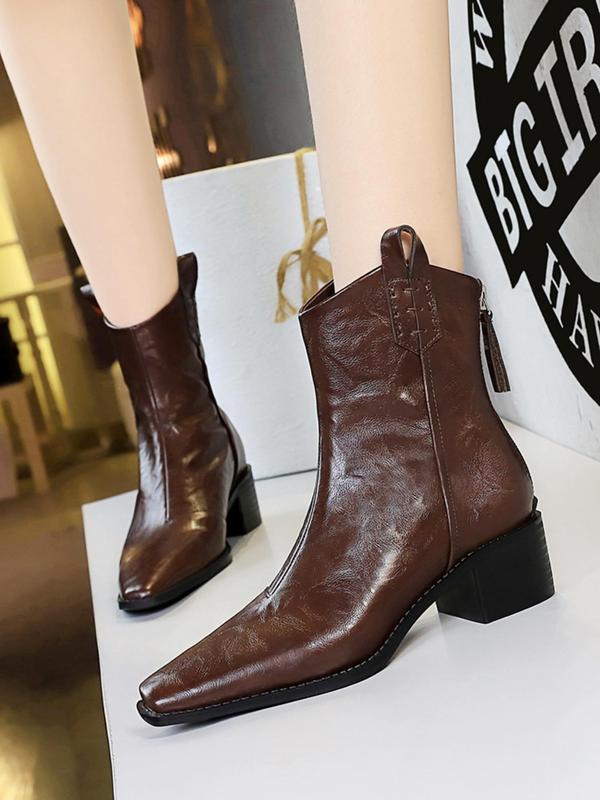 Women's Fashionable Solid Color Ankle Boots, Vintage Pointed Toe Boots for Daily Wear, Casual Comfortable Shoes for Daily Wear