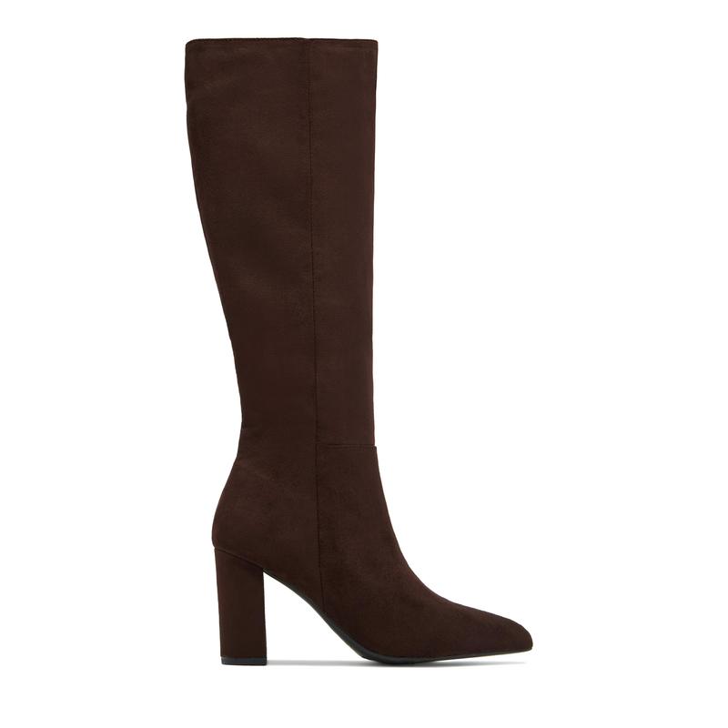 Fine Time Block Heel Knee High Boots - Brown Suede