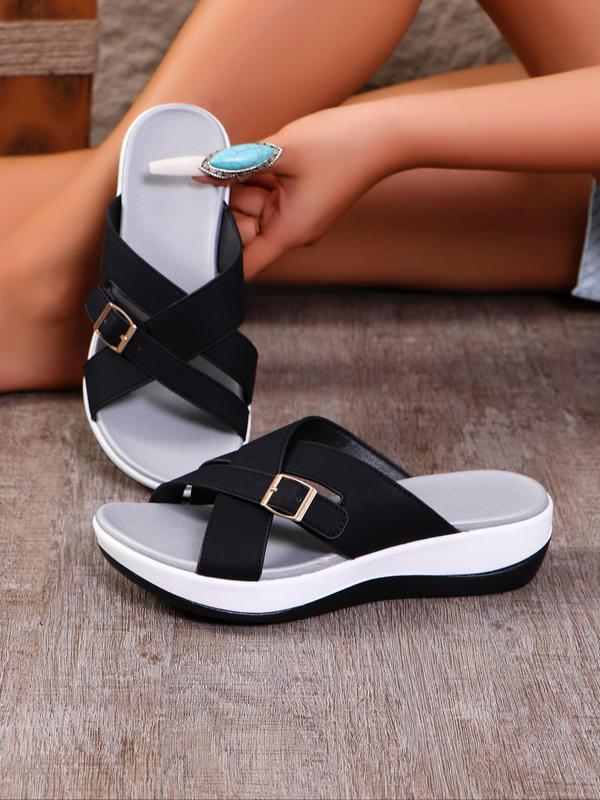 Women's Fashionable Criss Cross Strap Platform Sandals, Casual Comfortable Buckle Decorated Wedge Sandals for Summer, Female All-match Round Toe Shoes for Daily Wear