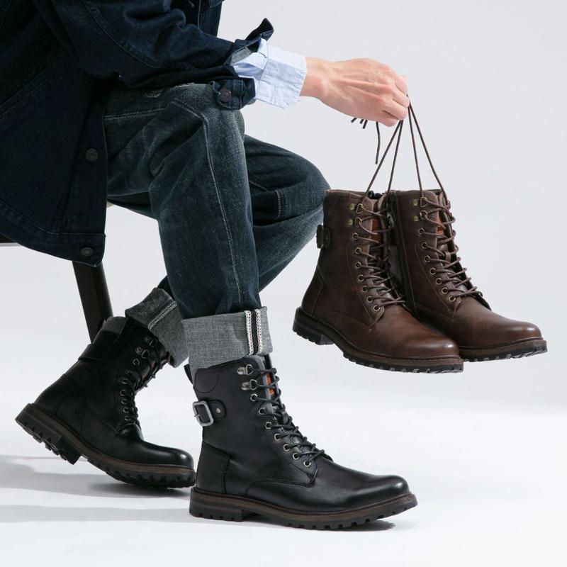 Boots for Men Casual Dress Retro Lace Up Motorcycle Boots Boy Shoe