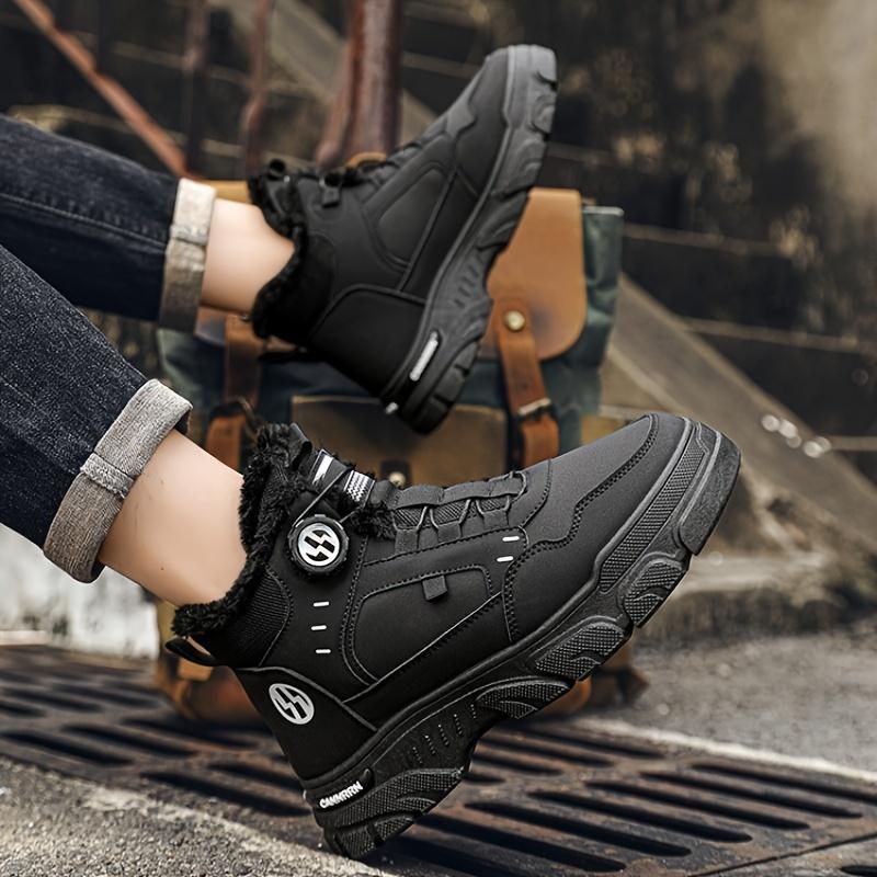 Men's Winter Fleece-lined Ankle Boots-Fashion Versatile Work Shoes, Platform Non-Slip Warm