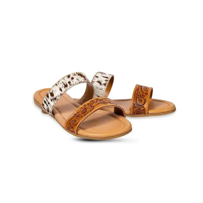 Myra Lena Trail Cowhide Tooled Leather Sandals