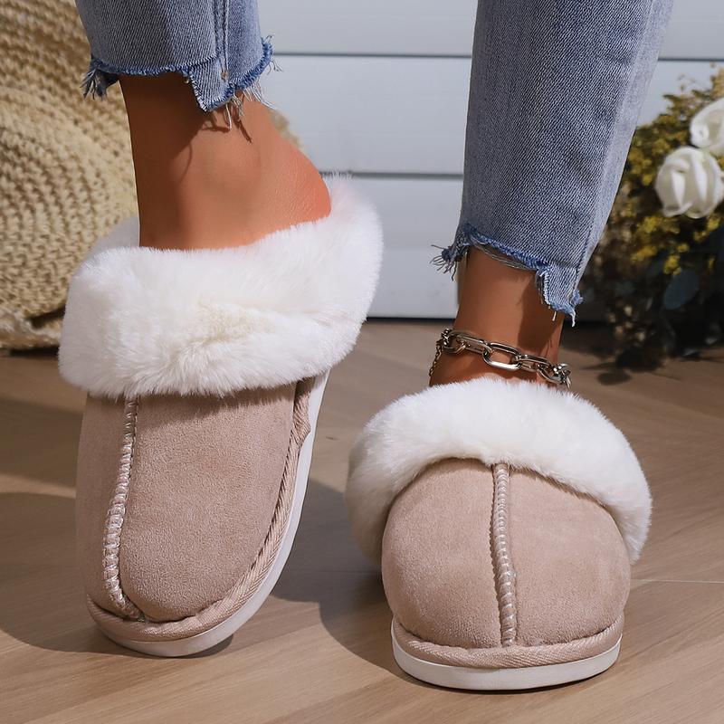 Women's Home Slippers, Casual And Comfortable, Fluffy, Round Toe, Flat Heel, Black And White Chessboard, Suitable For Indoor And Bedroom Wear, Autumn And Winter