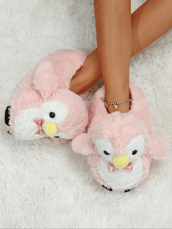 Cute Cartoon Penguin Design Plush Slippers, Casual Soft Comfortable Home Slippers for Fall & Winter, Fluffy Fall & Winter House Shoes for Indoor and Outdoor