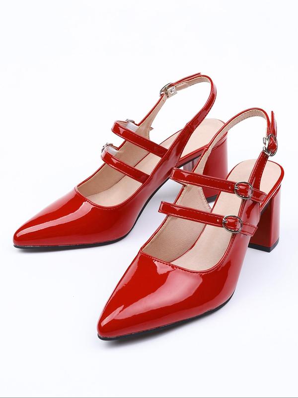 Women's Elegant Solid Color Pointed Toe High Heels, Fashionable Buckle Decorated High Heel Slingback Shoes for Daily Wear, Lightweight Shoes