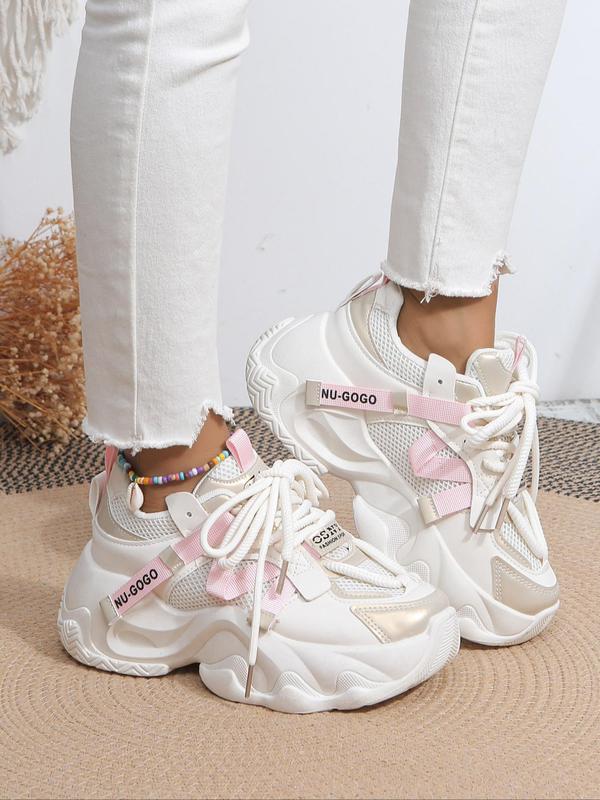 Women's Bootlace Worm Lace Up Front Platform Sneakers, Summer Casual Comfortable Sporty Chunky Sneakers, Round Toe Chunky Sneakers for Daily Walking Shoes, Fall Outfits for Women, Fall Freshness