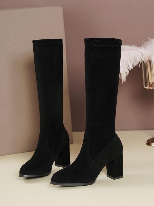 Women's Solid Color Knee Boots with Chunky Heels, Fashionable Pointed Toe Boots for Daily Wear, High Heel Boots for Party, Daily Clothing Decor