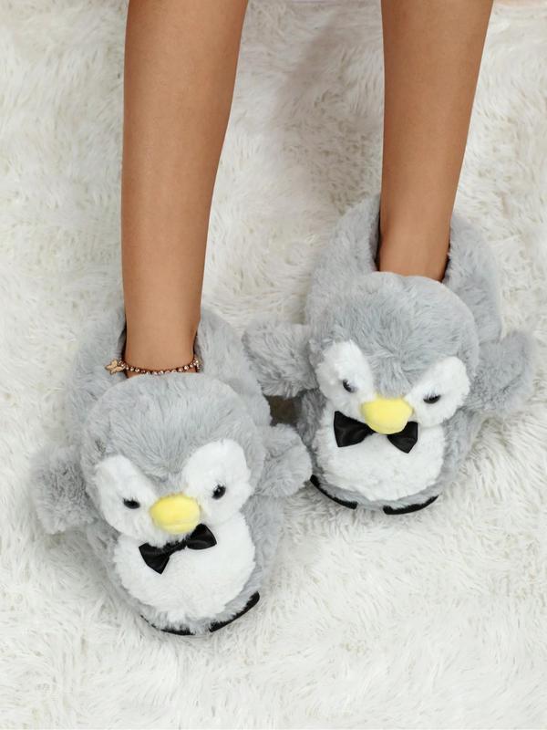 Cute Cartoon Penguin Design Plush Slippers, Casual Soft Comfortable Home Slippers for Fall & Winter, Fluffy Fall & Winter House Shoes for Indoor and Outdoor