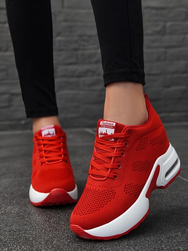 Fashionable Lace up Front Sports Shoes, Low Top Platform Height-increasing Sneakers, Lightweight Breathable Comfortable Running Shoes for Daily Wear, Fall Outfits, Fall Freshness