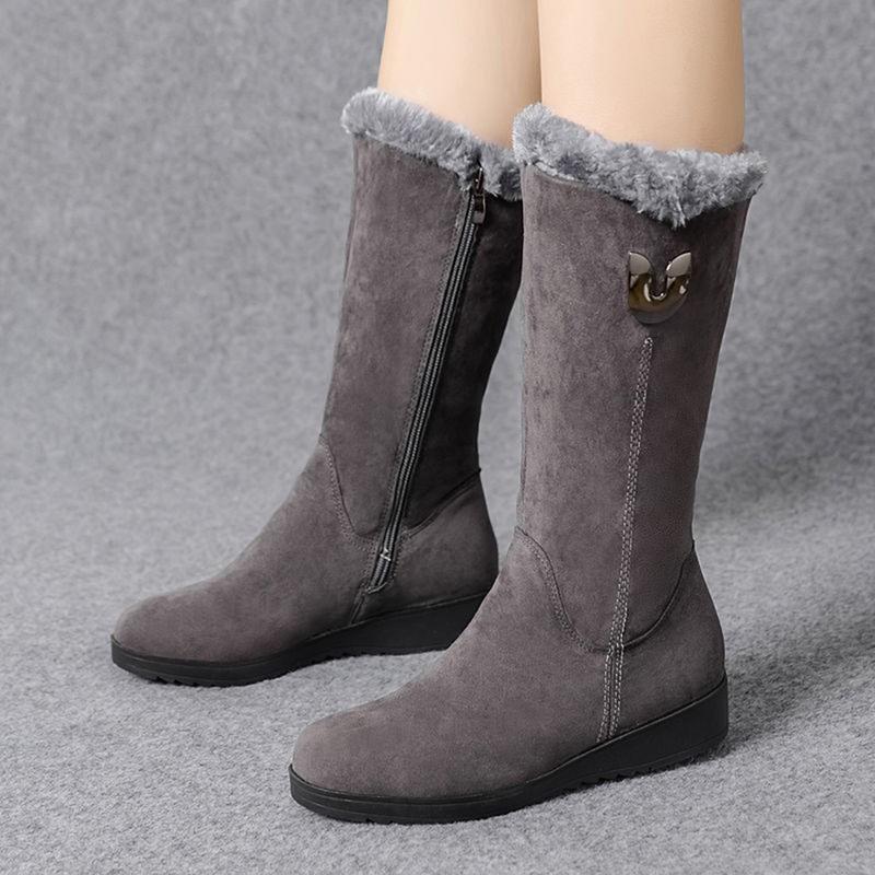 Womens Winter Snow Boots Soft Fleece Lined Winter Boots Waterproof Vintage Wedge Shoes with Side Zipper for Girls Women