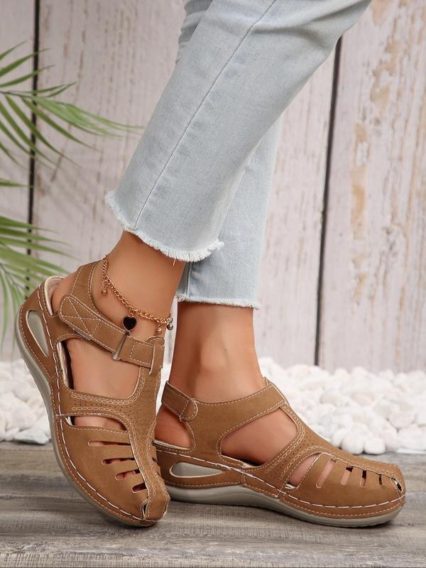 Women's Fashionable Hollow Out Design Velcro Sandals, Casual Comfortable Wedge Sandals for Summer, Female All-match Round Toe Shoes for Daily Wear