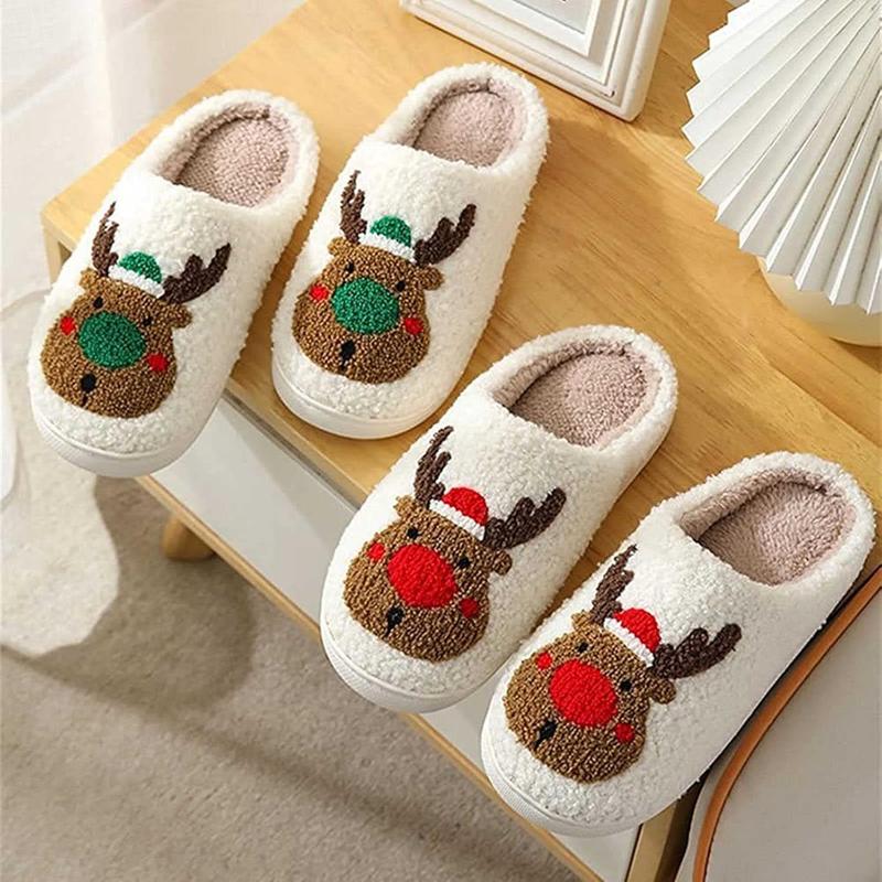 Women's Winter Cute Christmas Slippers Reindeer Slippers for Women Men Family Xmas Slippers Elk Girl Footwear Walking Shoes Shoe