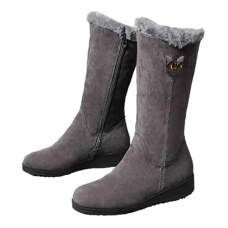 Womens Winter Snow Boots Soft Fleece Lined Winter Boots Waterproof Vintage Wedge Shoes with Side Zipper for Girls Women