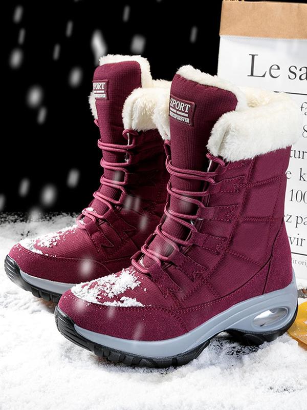 Women's Letter Label Patched Thermal Lined Hiking Shoes, Casual Warm Snow Boots for Outdoor Activities, Female All-match Sports Shoes for Fall & Winter