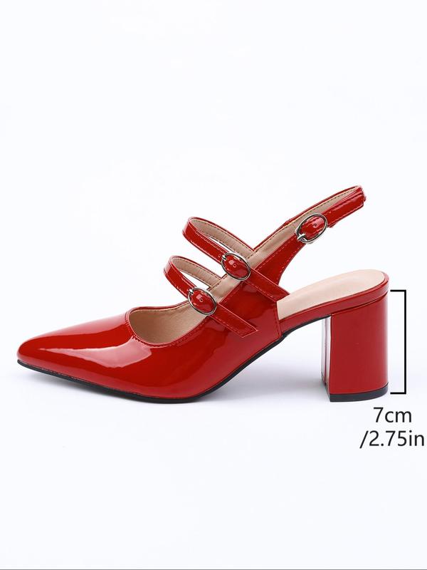 Women's Elegant Solid Color Pointed Toe High Heels, Fashionable Buckle Decorated High Heel Slingback Shoes for Daily Wear, Lightweight Shoes