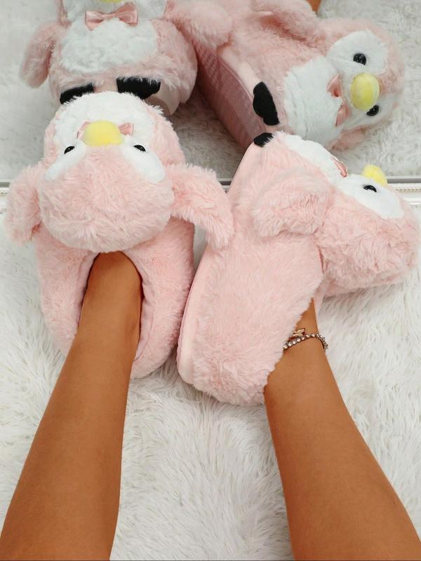 Cute Cartoon Penguin Design Plush Slippers, Casual Soft Comfortable Home Slippers for Fall & Winter, Fluffy Fall & Winter House Shoes for Indoor and Outdoor