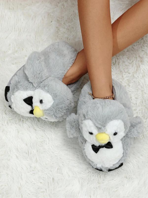 Cute Cartoon Penguin Design Plush Slippers, Casual Soft Comfortable Home Slippers for Fall & Winter, Fluffy Fall & Winter House Shoes for Indoor and Outdoor