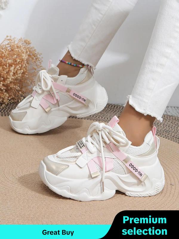 Women's Bootlace Worm Lace Up Front Platform Sneakers, Summer Casual Comfortable Sporty Chunky Sneakers, Round Toe Chunky Sneakers for Daily Walking Shoes, Fall Outfits for Women, Fall Freshness