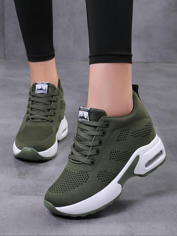 Fashionable Lace up Front Sports Shoes, Low Top Platform Height-increasing Sneakers, Lightweight Breathable Comfortable Running Shoes for Daily Wear, Fall Outfits, Fall Freshness