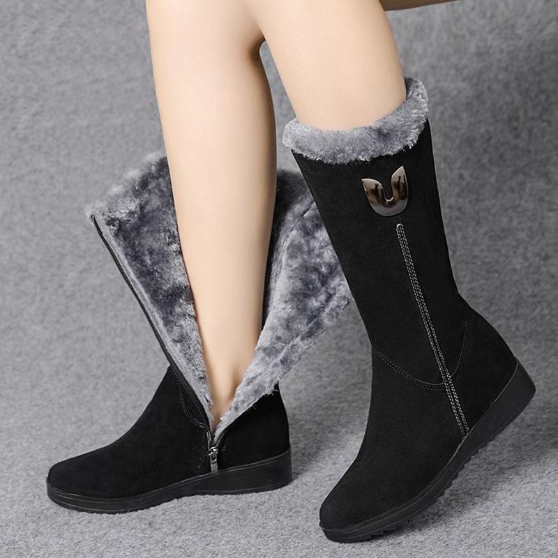 Womens Winter Snow Boots Soft Fleece Lined Winter Boots Waterproof Vintage Wedge Shoes with Side Zipper for Girls Women