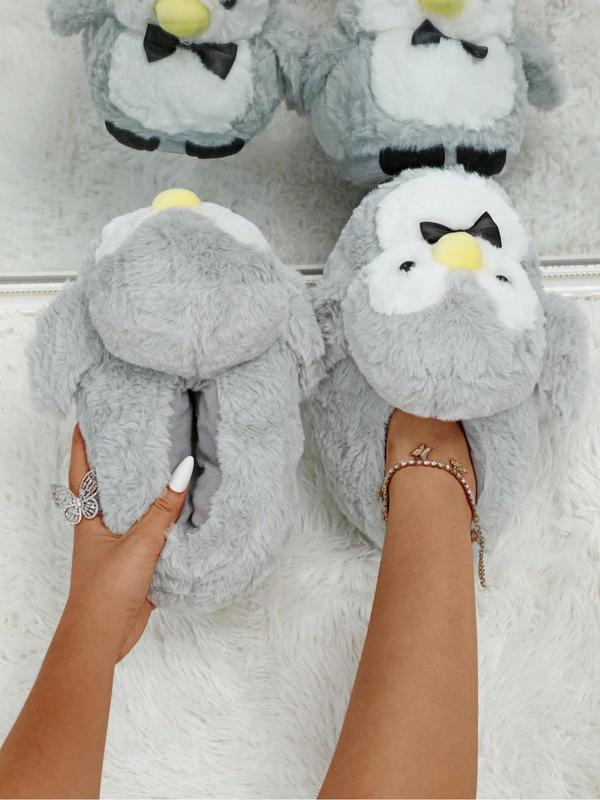 Cute Cartoon Penguin Design Plush Slippers, Casual Soft Comfortable Home Slippers for Fall & Winter, Fluffy Fall & Winter House Shoes for Indoor and Outdoor