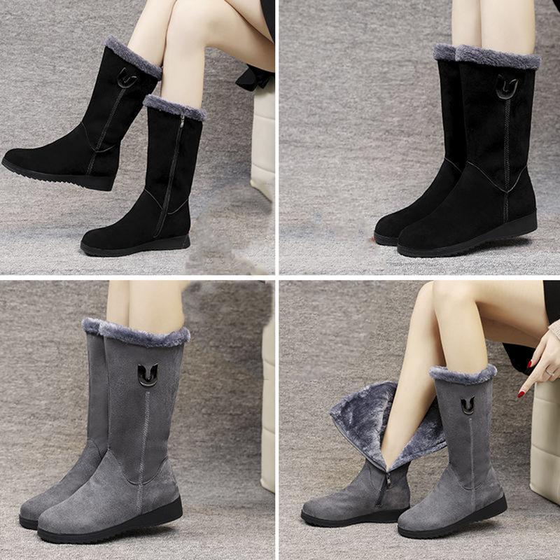 Womens Winter Snow Boots Soft Fleece Lined Winter Boots Waterproof Vintage Wedge Shoes with Side Zipper for Girls Women