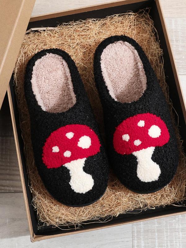 Women's Cute Mushroom Pattern Plush Slippers, Casual Soft Comfortable Home Slippers, Warm Slippers for Indoor & Outdoor Use for Fall & Winter