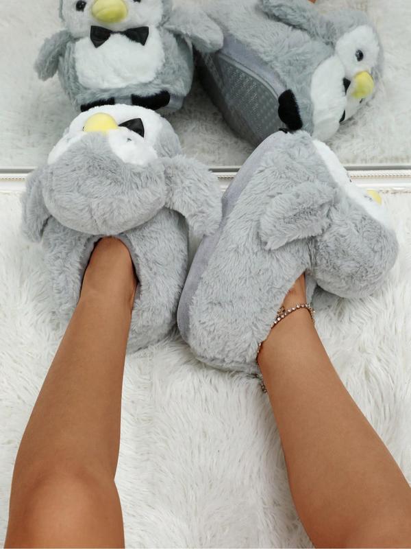 Cute Cartoon Penguin Design Plush Slippers, Casual Soft Comfortable Home Slippers for Fall & Winter, Fluffy Fall & Winter House Shoes for Indoor and Outdoor